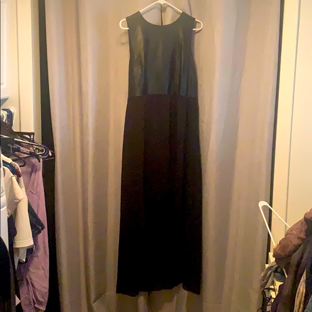 Black Saks Fifth Avenue high low pleather dress